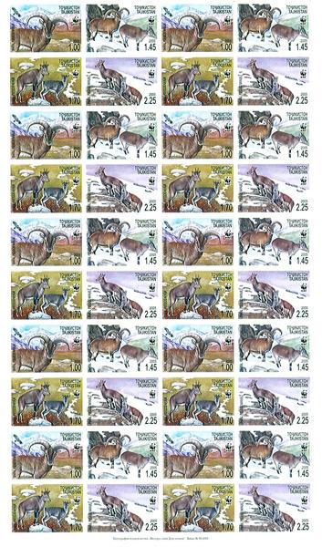 Tajikistan WWF Bharal Full Sheet of 10 sets 40 stamps SG#282-285 SC#266 a-d