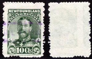 R17b, NSSC, offset error, 10c green, Inland Revenue, 1910, KGV, Newfoundland