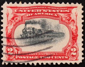 U.S. Used Stamp Scott #295 2c Pan-American. EFO: High Train Vignette Shift