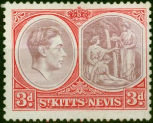 St Kitts Nevis 1940 3d Brown-Purple & Carmine-Red SG73a Chalk Fine LMM