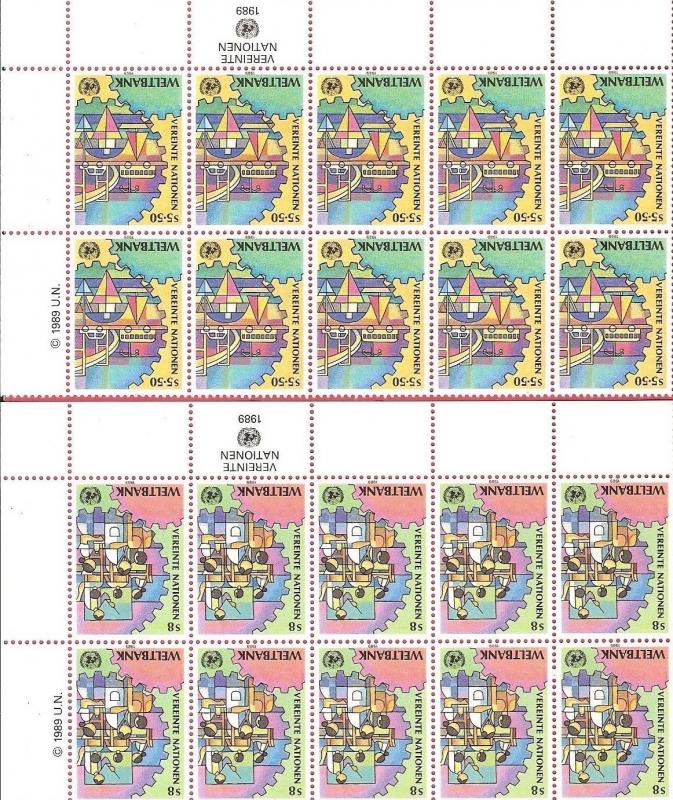 United Nations 1989 World Bank  Blocks of 10 Scott # 546-547, 173-174, 88-89 MNH