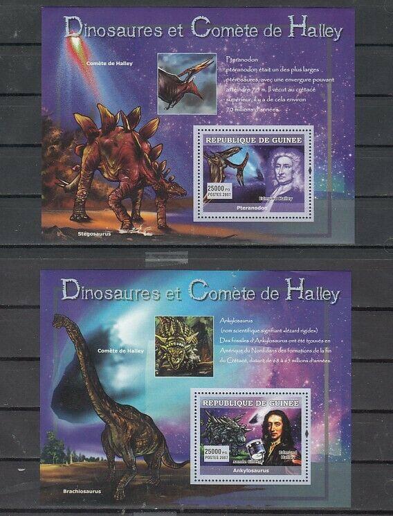 Guinea, 2007 issue. Edmund Halley & Dinosaurs on 2 s/sheets.