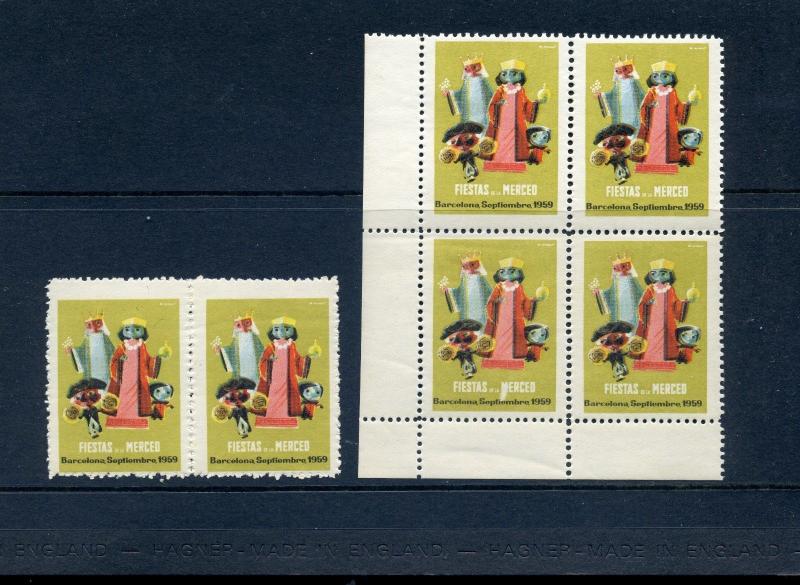 6 VINTAGE 1959 BARCELONA SPAIN FIESTAS DE LA MERCED EXPO POSTER STAMPS (L784)