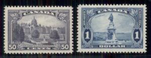 CANADA #226-7, 50¢ & $1.00 high values in set, fresh og, VLH, VF, Scott $87.50