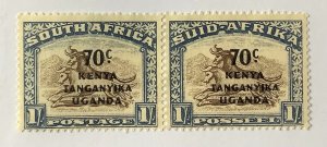 Kenya Uganda Tanganyika 1941 Scott 89 (Pair) used - 70c on 1sh, Wildebeest
