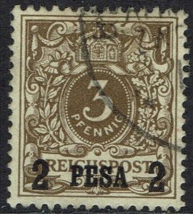 GERMAN EAST AFRICA 1893 EAGLE OVERPRINTED 2 PESA ON 3PF USED