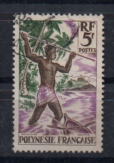 FRENCH POLYNESIA - 1958 - HARPOON FISHERMAN - 5f - Used -