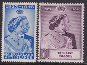 Falkland Islands Sc# 99 / 100 QE 1948 Silver Wedding complete set MLH CV $112.10