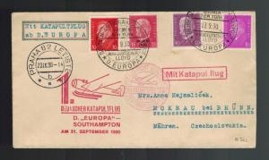 1930 Bremen Germany Catapult Cover SS Europa to Czechoslovakia