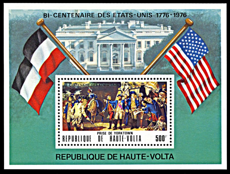 Upper Volta 367A, MNH, USA Bicentennial Yorktown Surrender souvenir sheet