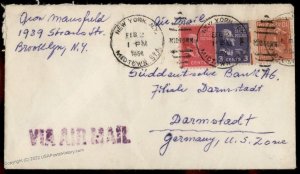 USA 10c 3c 2c  Prexie Tyler Airmail NYC Darmstadt Germany Cover 80136