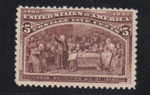 US 234 5c Columbian Exposition Mint F-VF OG NH SCV $140