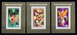 [70806] Madagascar 1988 Insects Butterflies Scouting 3 Single Sheets MNH