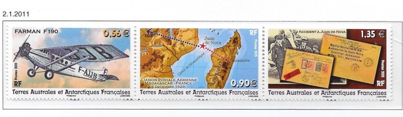 French Southern & Antarctic Territory Sc 444 NH STRIP of 2011 - AVIATION & MAIL 