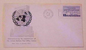 UNITED NATIONS NY  COURIER  3 JAN 1951 CACHET UNADDRESSED