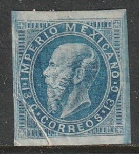 MEXICO 32a, 13¢ PRE-PTG FOLD W/O OVPTS. MAXIMILIAN ENGR UNUSED H OG. VF. (1496)