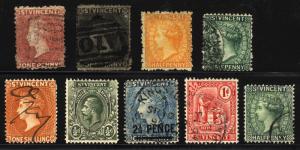 Early St. Vincent 1/2p-1s 1863-1914 Nice Used Lot 9 items