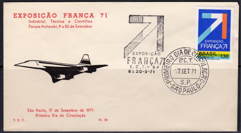 Brazil 1971 Sc#1197 French Exhibition 71 French Flag/Concorde (1) Official FDC