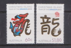 AUSTRALIA CHRISTMAS ISLAND - 2012 YEAR OF THE DRAGON - 2V MINT NH