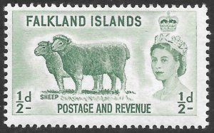 Falkland Islands Scott 122 MVLH 1/2d green Sheep issue of 1957