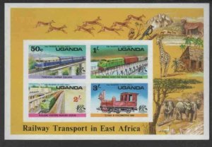 UGANDA #158a 1976 RAILWAY TRANSPORT OF EAST AFRICA MINT VF NH O.G IMP. S/S