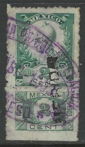 MEXICO 1902-03 2c Helmeted Athena Internal Revenue Renta R214 w Talon MERIDA