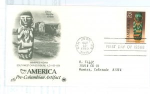 US 2426 1989 Puas America, Pre-Columbian art; typed address. FDC