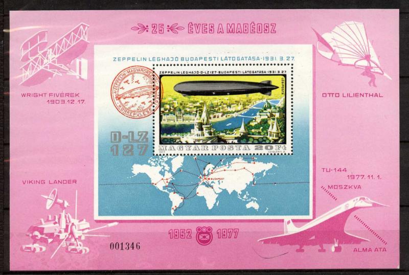 Hungary C392a MNH Graf Zeppelin over Budapest, TU-144, Space, Map
