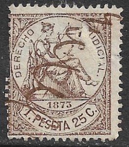 SPANISH ANTILLES CUBA PUERTO RICO 1873 1p25c Judicial Revenue AA100 Used