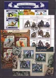 Fauna Primates Gorillas Monkeys Stamps Sheets Lot of 4 Used/CTO