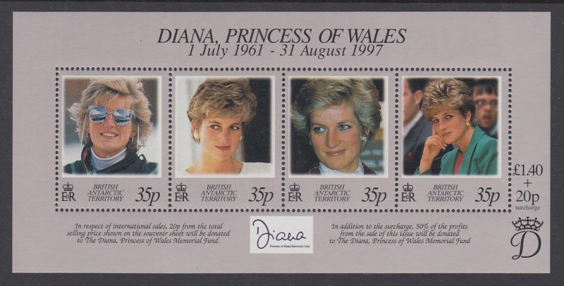 British Antarctic Territory 258 Princess Diana Souvenir Sheet MNH VF