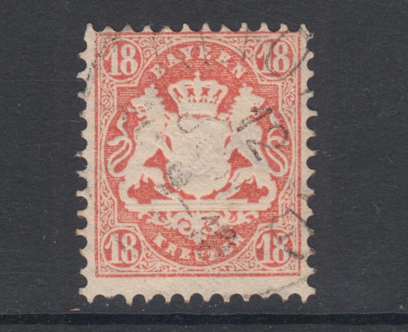 Bavaria Sc 30a used 1870 18kr dull brick red Coat of Arms, sound & Fine+