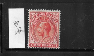 FALKLAND IS SCOTT #42 1921-29 1P (RED) WMK 4- MINT HINGED