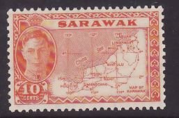 Sarawak-Sc#195- id9-unused og NH 10c set-Maps-KGVI-1952-