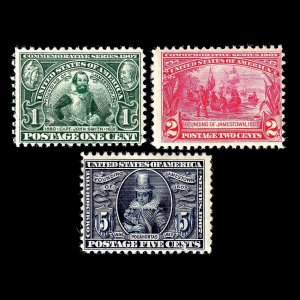 WCstamps: U.S. Scott #328-329 / 1c-5c Jamestown Set, VG/F, Mint / CV $258