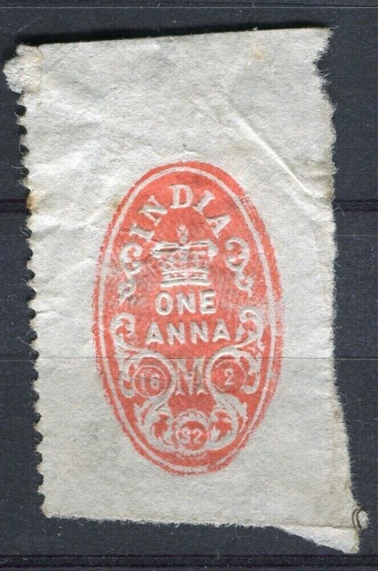 INDIA; Early 1900s QV Revenue Embossed stamp on small piece 1a. used value