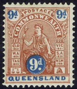 QUEENSLAND 1903 COMMONWEALTH 9D WMK V/CROWN TYPE B