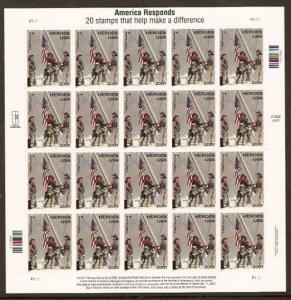 US Stamp #B2 MNH - Heroes of 2001 Complete Sheet of 20