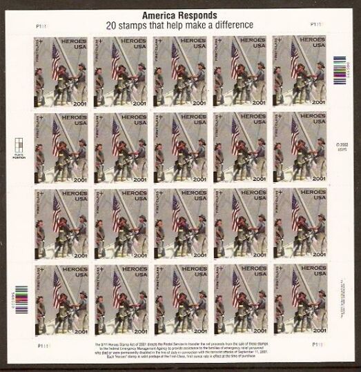 US Stamp B2 MNH Heroes of 2001 Complete Sheet of 20 / HipStamp