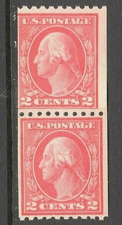 [ST]   Fresh 1914 US #442 Mint-NH ~ Vertical Coil Paste-up Pair [Perf. 10]