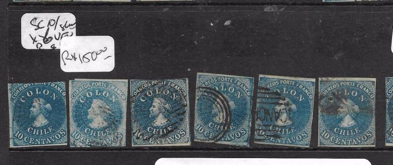 CHILE (P2003B) COLUMBUS 10C SC 10 SHADES LOT OF 6  VFU