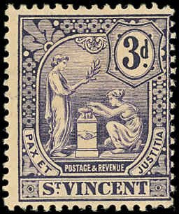 ST. VINCENT Scott 94 F-VF/MH- 1907 3p Peace & Justice Issue