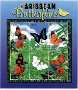 Saint Kitts 2001 - Butterflies - Sheet Of 6 Stamps - Scott #487 - MNH