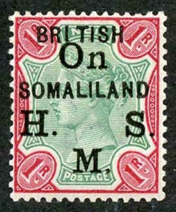 SOMALILAND SGO5var Official 1903 QV 1r green and carmine Variety BRI TISH M/M