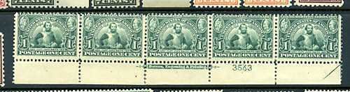 Scott #328 Jamestown Mint Plate # Strip of 5  (Stock#328-42)