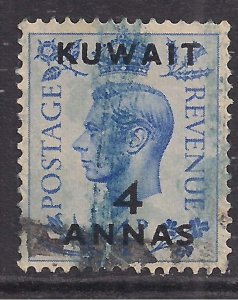 Kuwait 1950 - 55 KGV1 4 Annas Ovpt on 4d GB used SG 89 ( D775 )
