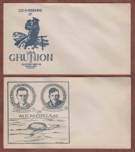 USS Grunion ~ WW2 Sub ~ Commissioning & Memiorian Covers 1942 ~ Electric Boat