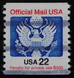 U.S. Used Stamp Scott #O136 22c Official Coil, Superb. Bar Cancel. A Gem!
