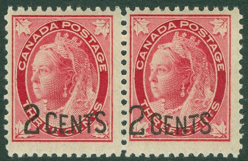 EDW1949SELL : CANADA 1899 Unitrade #87ii VF MNH pair w/narrow spacing. Cat $210.