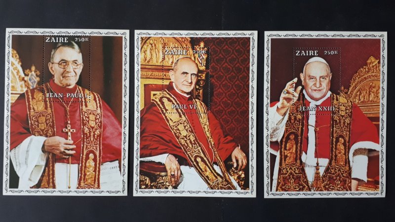 Famous people - Pope - Congo DR (Zair) 1979. - ** MNH 3x Bl complete